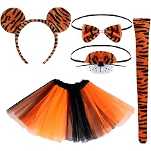 SUMERSHA 5Pcs Tiger Costume Set Tiger Ear Headband Nose Tail Bow Tie Tutu Skirt Animal Cosplay Accessories for Halloween