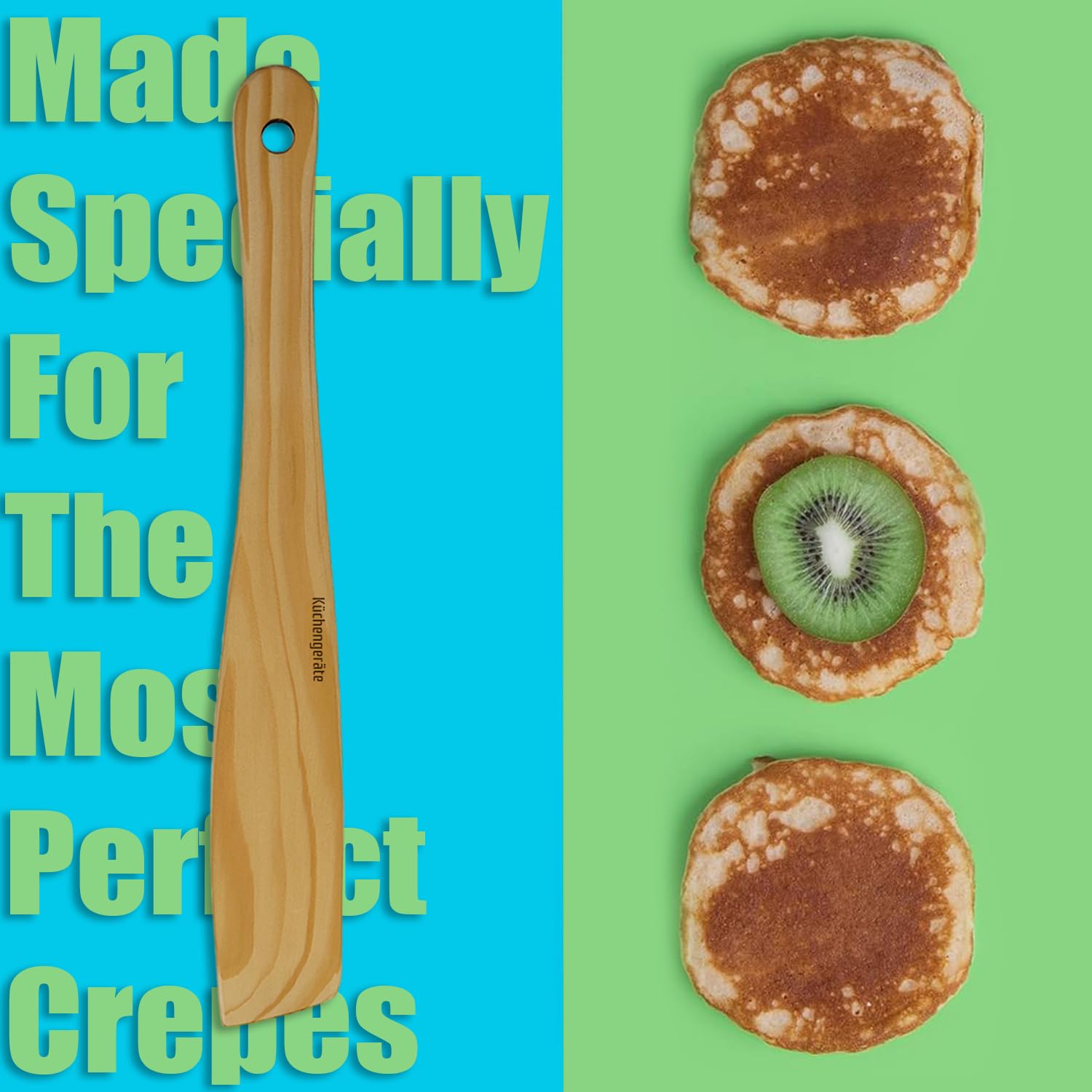 Kuchengerate - Juego de 4 esparcidores de crepé y espátula, 12 pulgadas, espátula de crepé de 3.5, 5, 7 pulgadas, kit de esparcidores de cenizas naturales, para crepería, para adaptarse a sartenes de 6