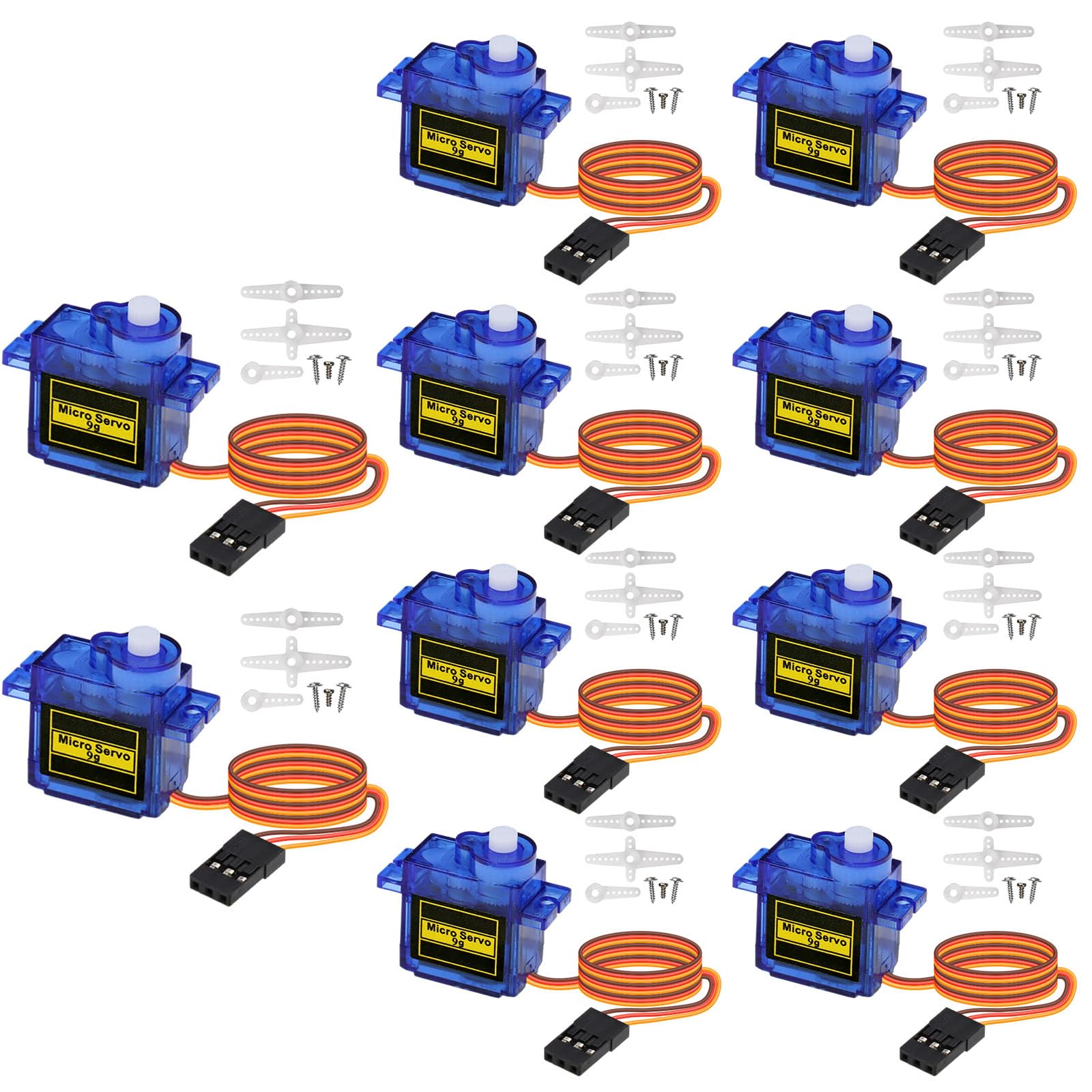 Lot de 10 mini servomoteurs 9G pour robot radiocommandé, bras, main, marche, hélicoptère, avion, voiture, bateau avec câble - Mini servos Arduino Project