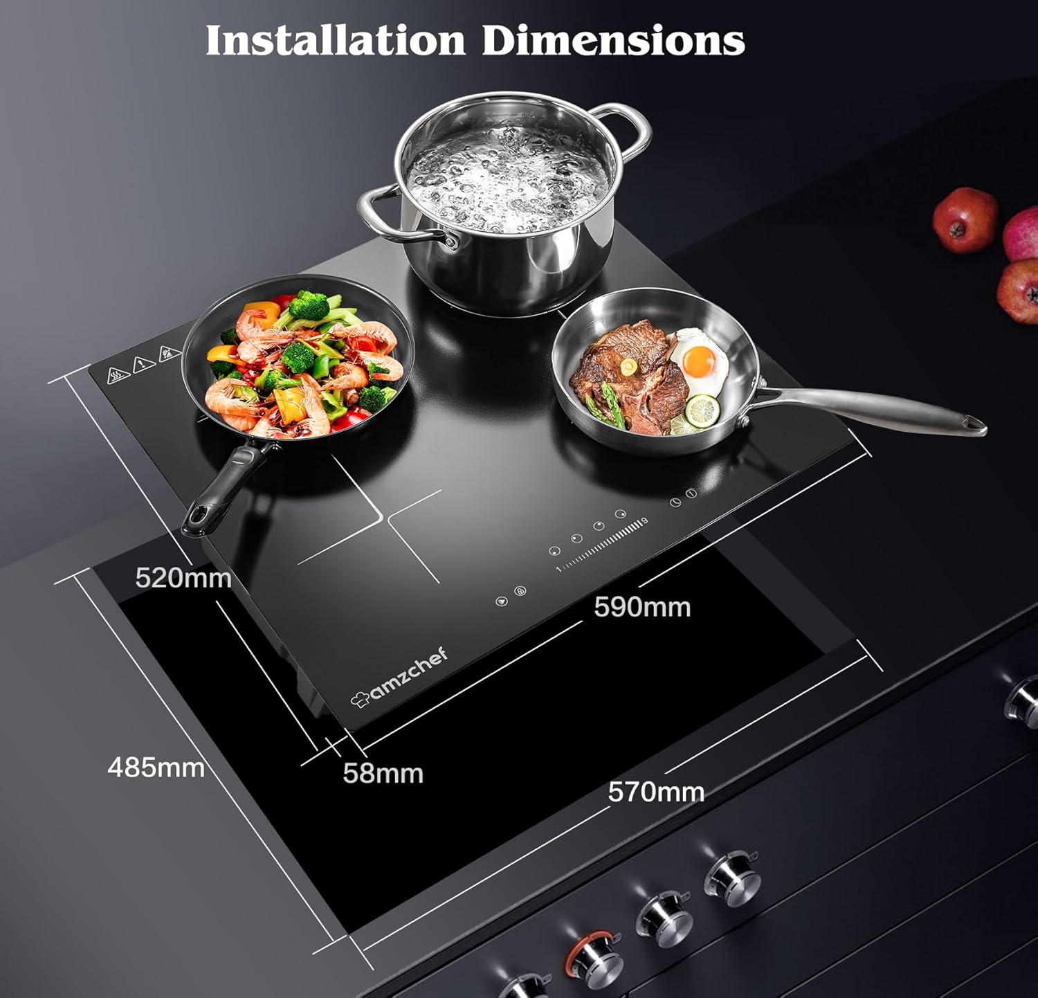AMZCHEF Piano Cottura a Induzione 4 Fuochi, Piano cottura a induzione, 59cm Piastra Induzione con funzione di pausa, blocco bambini, timer, 7000W, 220-240v AMZCHEF Piano Cottura a Induzione 4 Fuochi, Piano cottura a induzione, 59cm Piastra Induzione con funzione di pausa, blocco bambini, timer, 7000W, 220-240v
