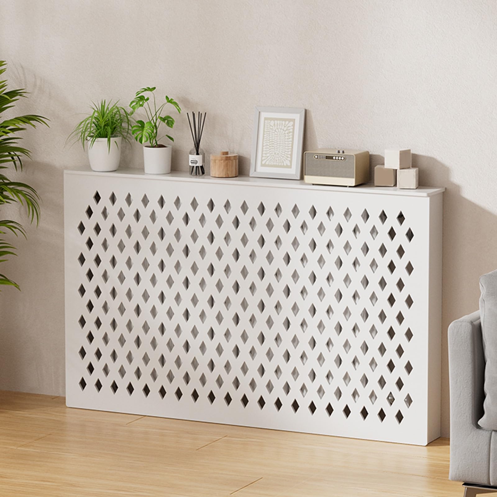 Generico Copritermosifone Moderno, mobiletto riscaldante, Elegante mensola da Pavimento per Soggiorno e Camera da Letto, Protezione per Tubi, 70x70x20 cm (27,6x27,6x7,9 Pollici) - Home Decor Solution