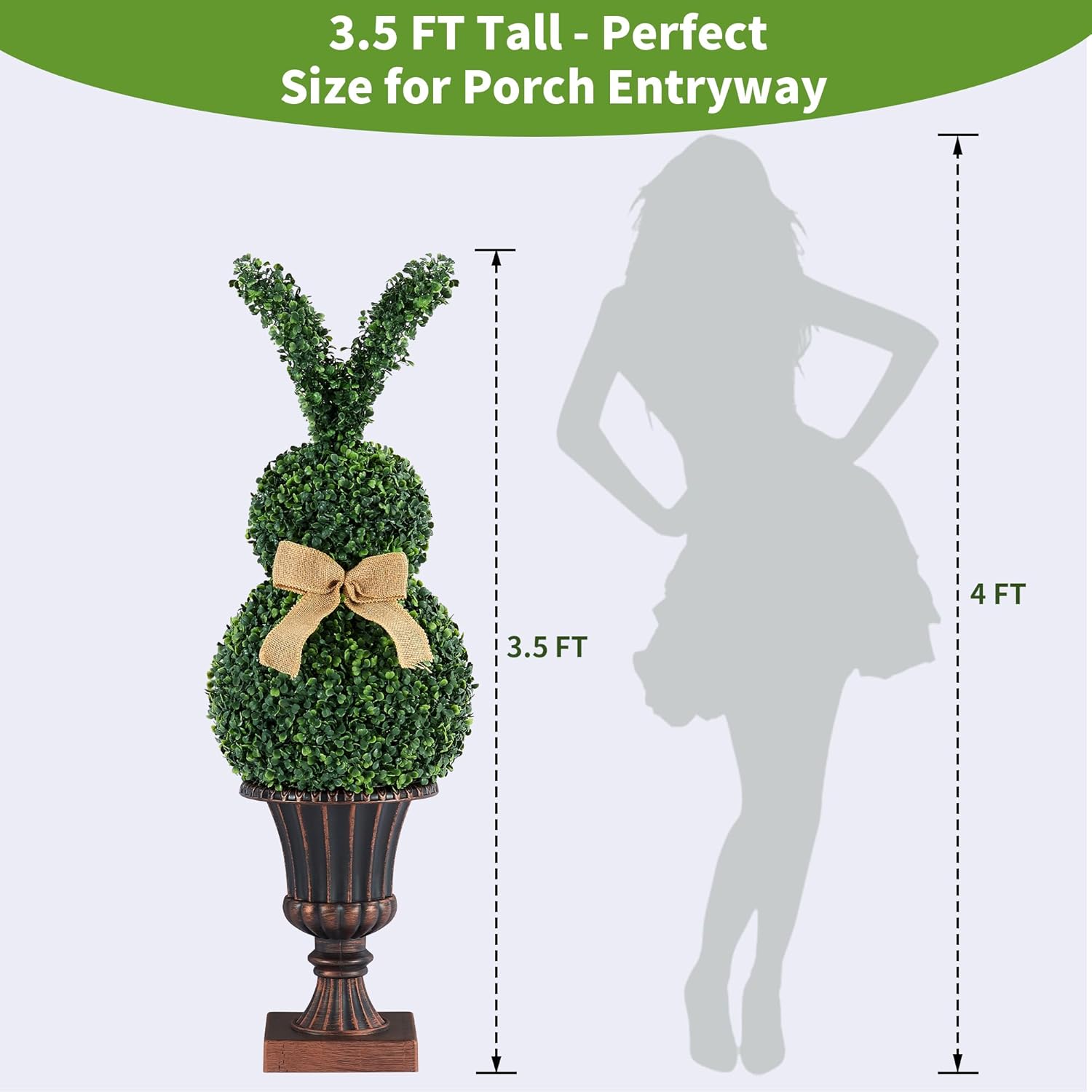 3.5FT Easter Bunny Topiary Tree, Artificial Greenery Bunny Topiary with Bendable Ears, Realistic Faux Plant Vintage Pot, Outdoor Front Porch Entryway Spring Decor