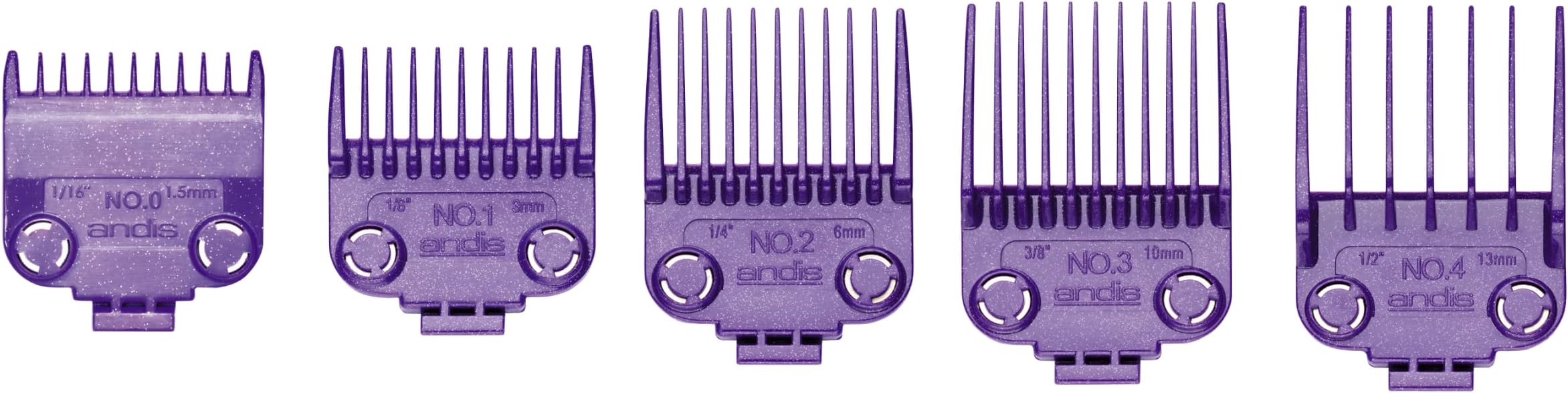 01410 Professional Master Clipper Guards - Dual Magnet Comb Set – Small, fits for MBA, MC-2, ML, PM- & PM-4, Waterproof – Purple, Set of 5