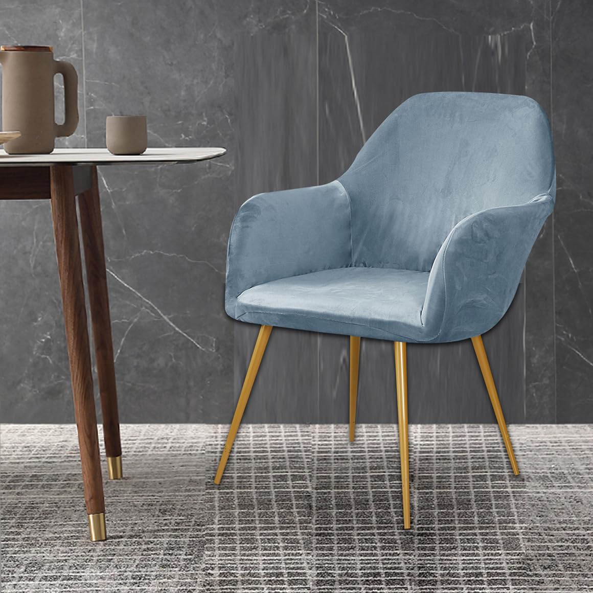 Mizu Stretch Velvet Curved Accent Chair Slipcovers Tailored Fit Detail