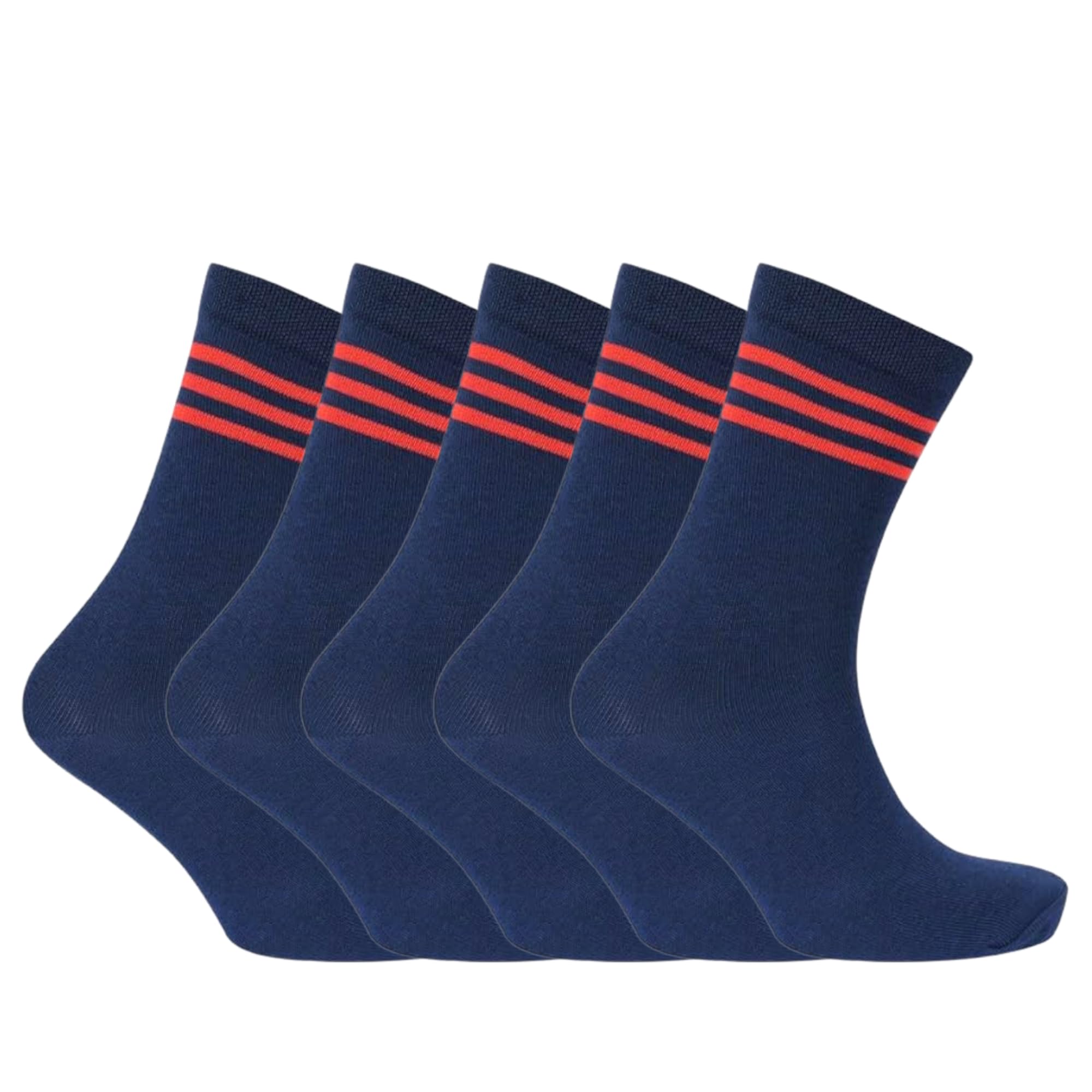 Navy Blue Socks Three Red Striped Cotton Calf Length School Socks For Boys Girls Comfortable School Uniform Socks Pack Of 5 Pairs-image-3