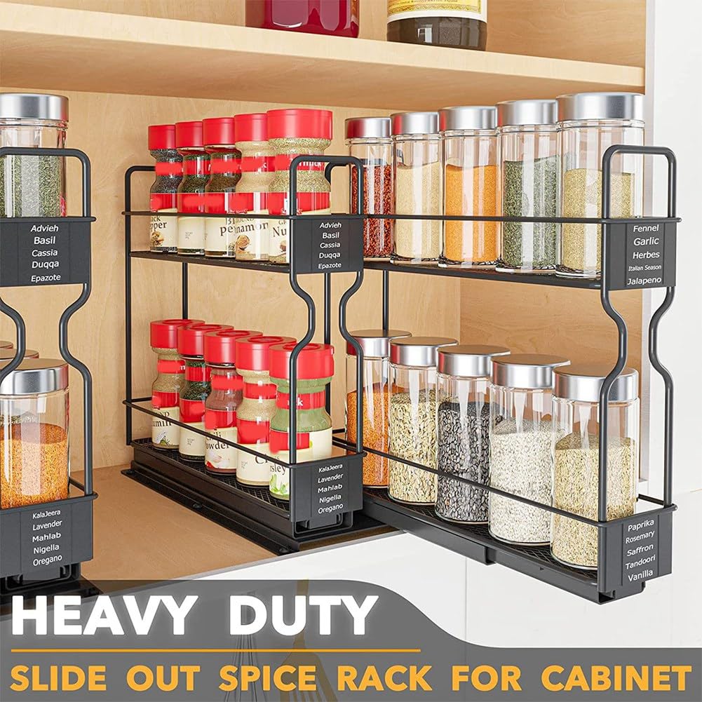 Organizador de especias, estante extraíble de 2 niveles para armario de cocina, estante organizador de cajones de especias para espacio pequeño, fácil de usar