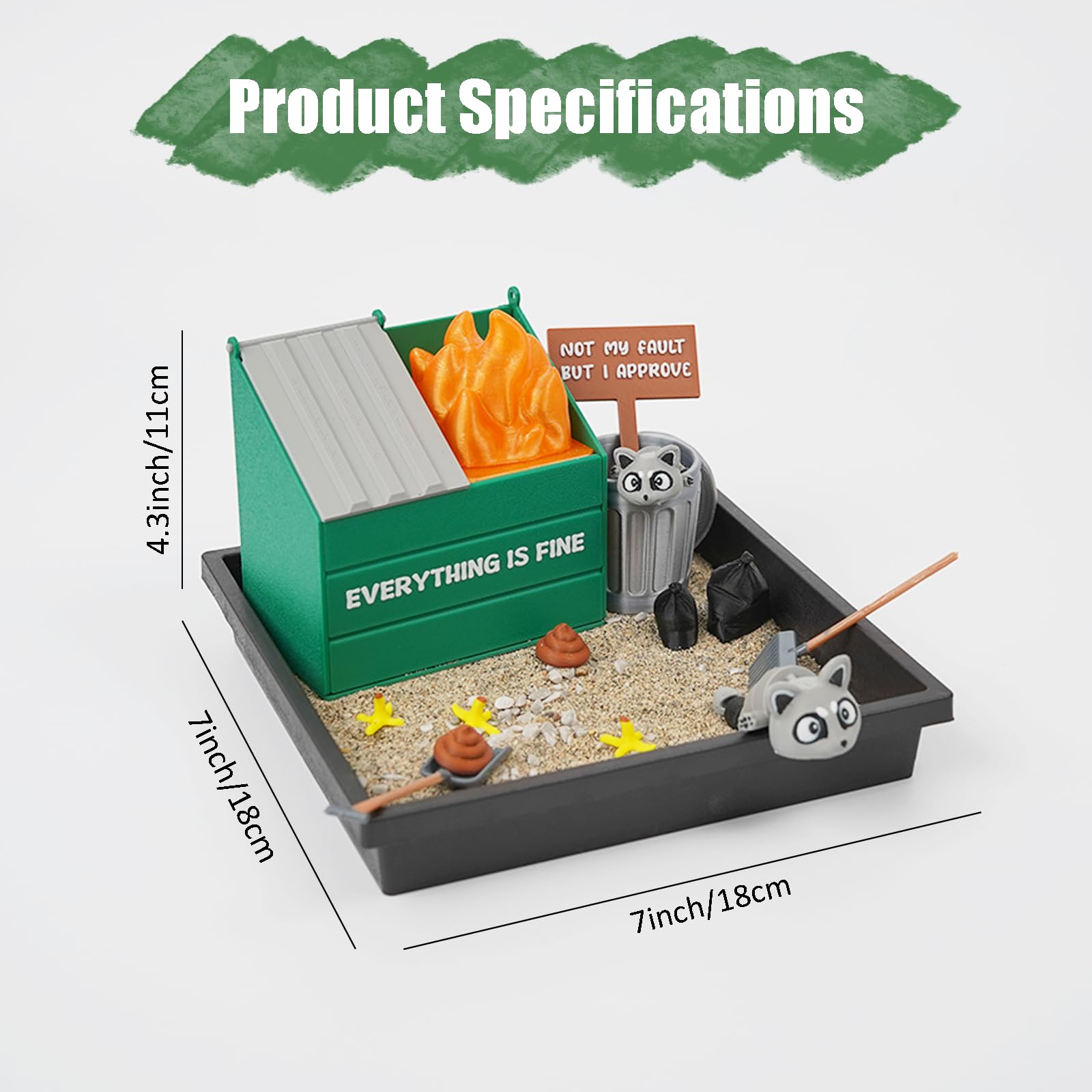 Tian Zhun Dumpster Fire Zen Garden per scrivania LED Mini Zen Garden Divertente vassoio di sabbia Kit terapia regalo ufficio elefante bianco regali bavaglio per colleghi di lavoro uomini capo adulti