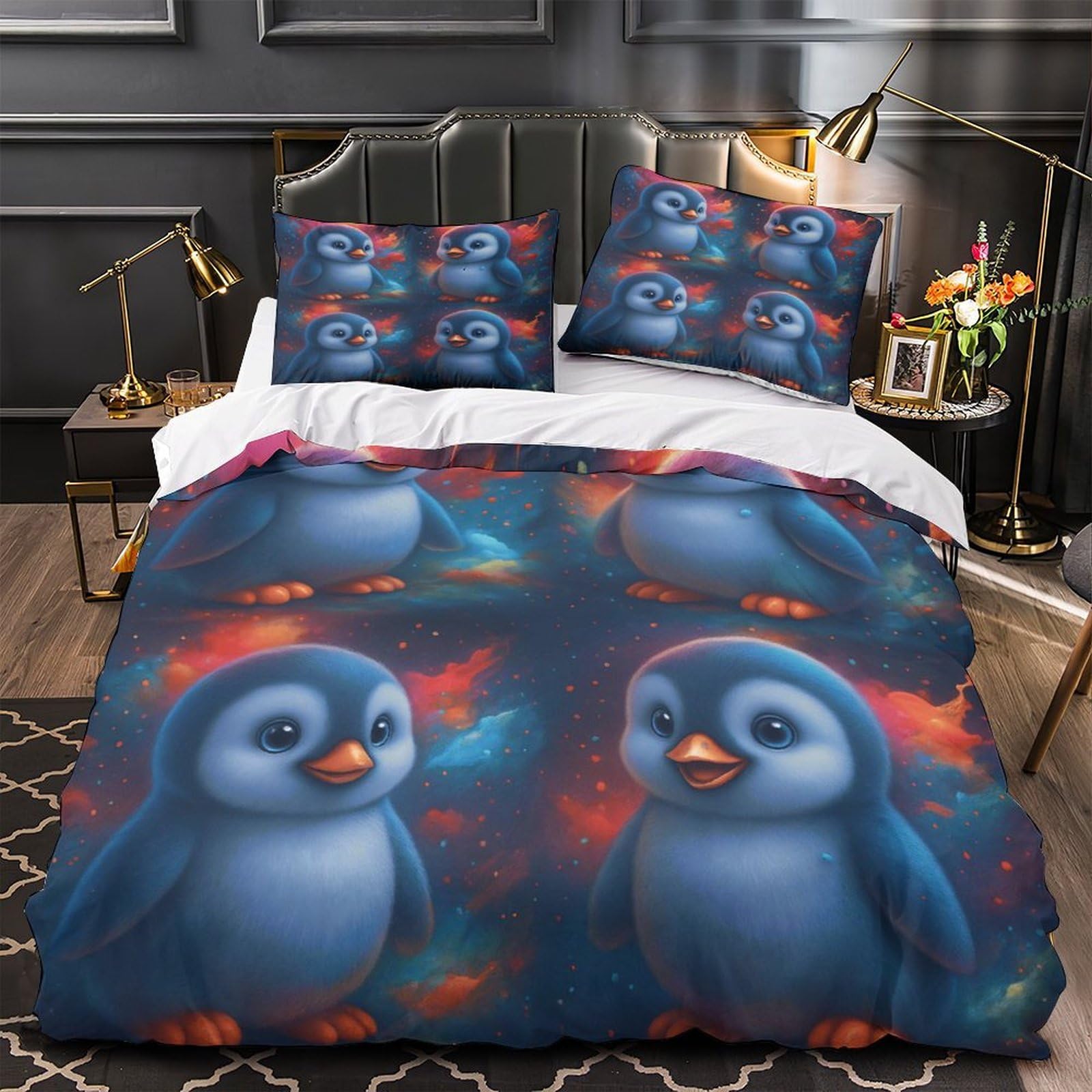 Housse de couette pingouin 140x200 en microfibre pour le lit d'un adolescent