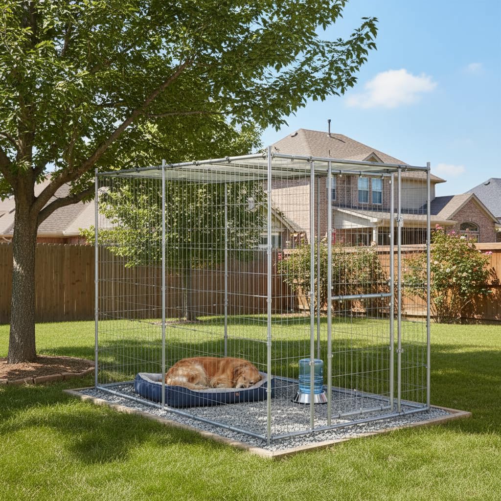 Gecheer Outdoor-Hundezwinger mit Dach Verzinkter Stahl 110x220x180 cm, Hundezwinger Freilaufgehege für große Hunde Garten Camping Outdoor150800