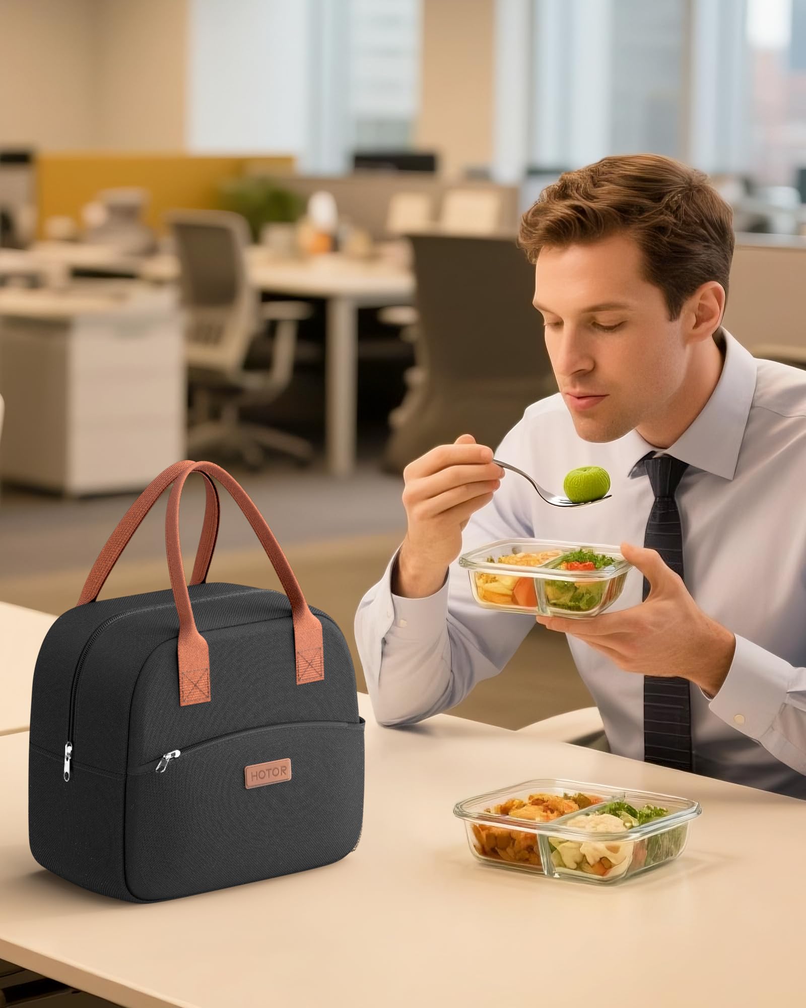 Lonchera para mujeres y hombres, resistente al desgaste y a prueba de fugas, con gran capacidad, bolsa hielera multifuncional para oficina, picnic, negro, 10 L, 10.60 x 5.90 x 9.50 pulgadas 9