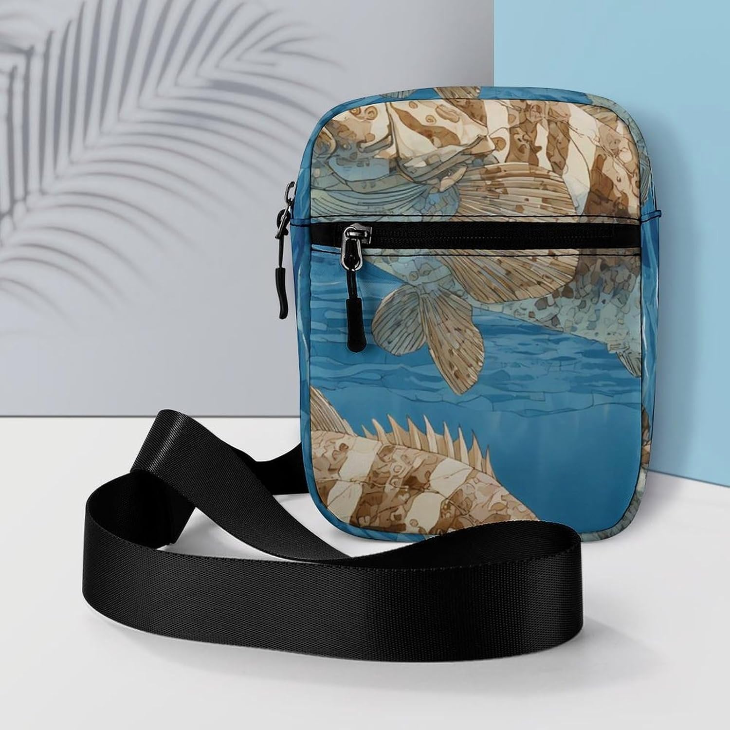 Ocean Grouper Fish Seabed Small Crossbody Bag Sling Shoulder Satchel | for women men,work travel workout,detachable and adjustable shoulder strap