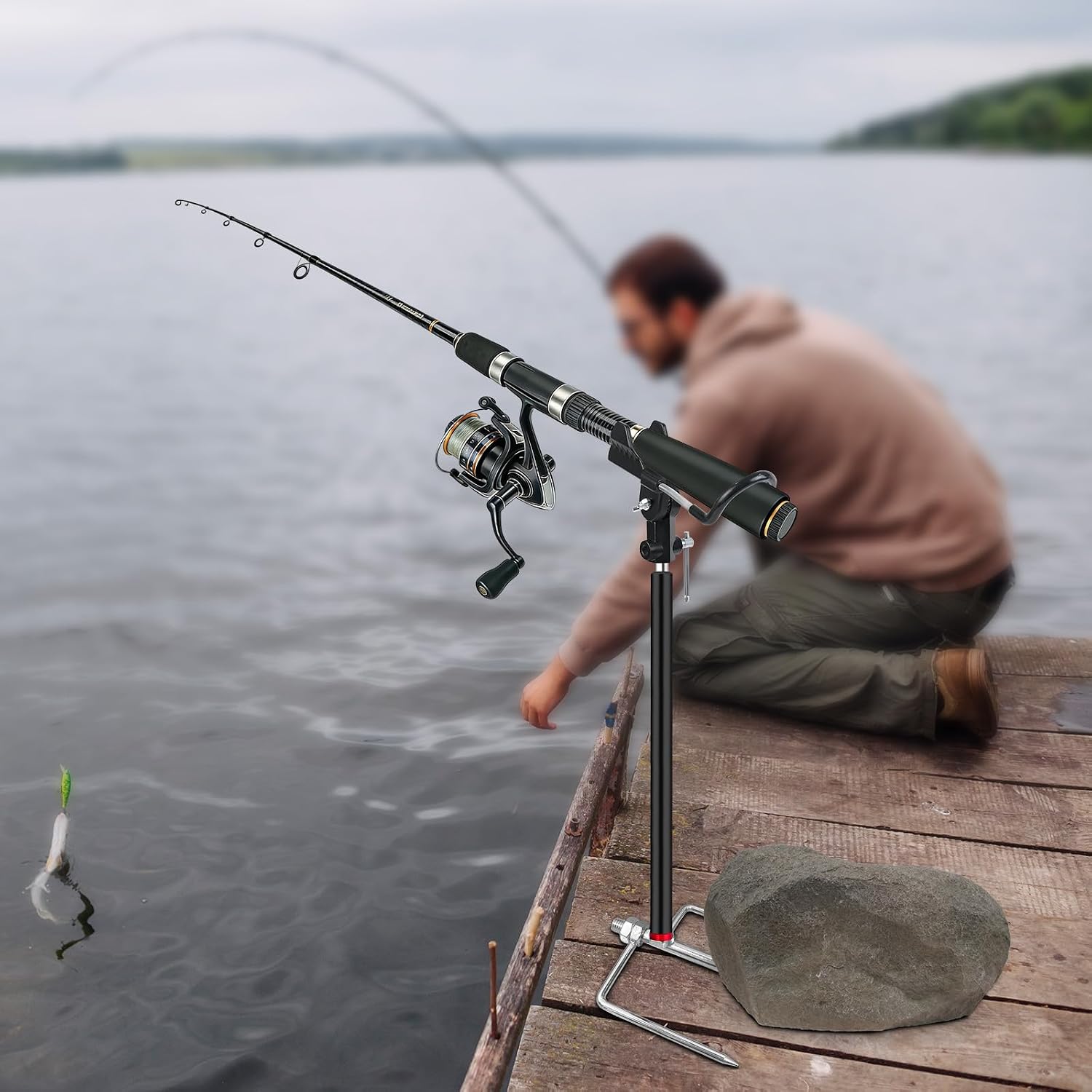 Fishing Rod Holders for Bank Fishing, 360 Degree Adjustable Fishing Rod Holders for Ground , Multifunctional Aluminum Beach Fishing Rod Holder Fishing Gifts for Men