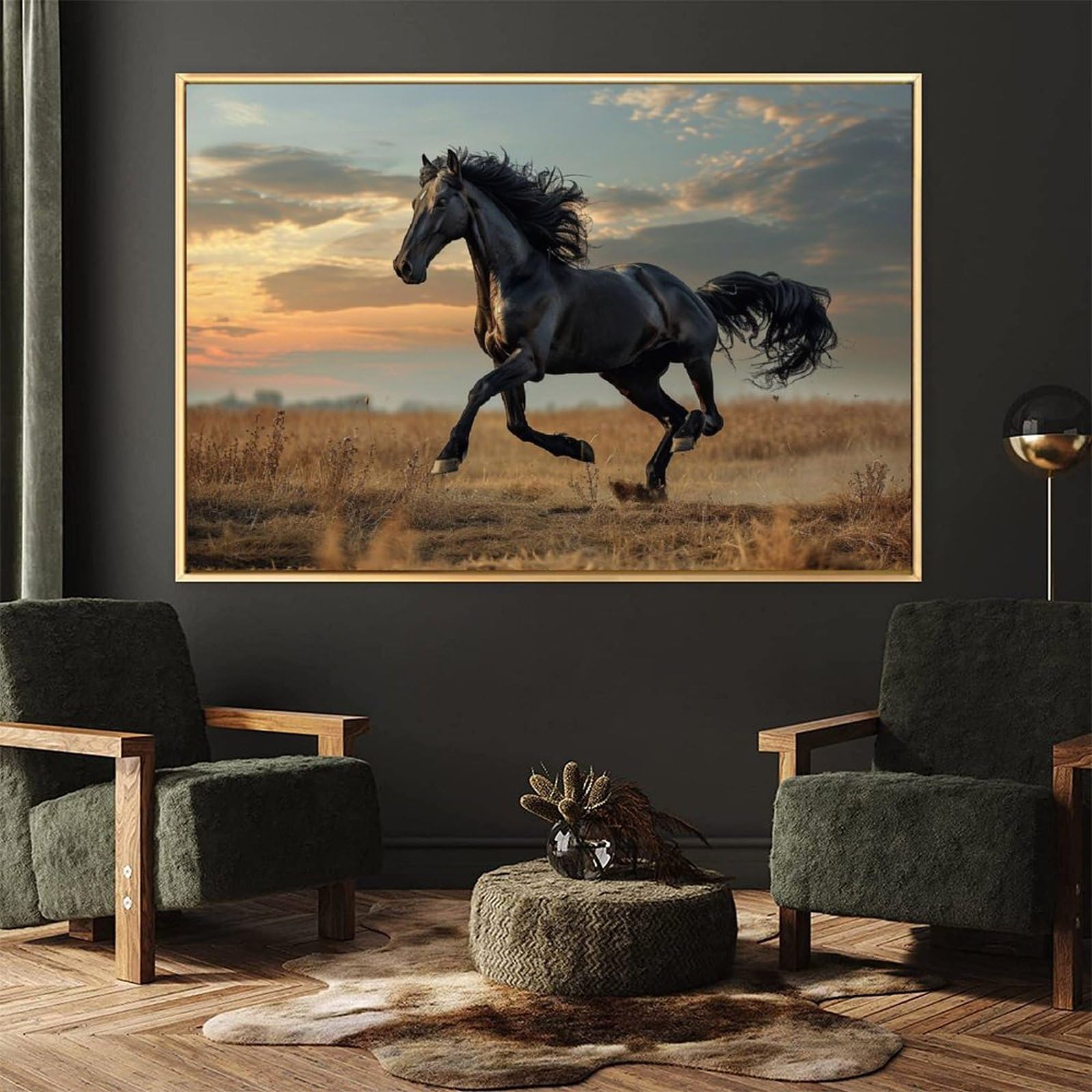 Amazon.co.jp: 絵画 草原を疾走する馬インテリア 絵画 動物イラスト