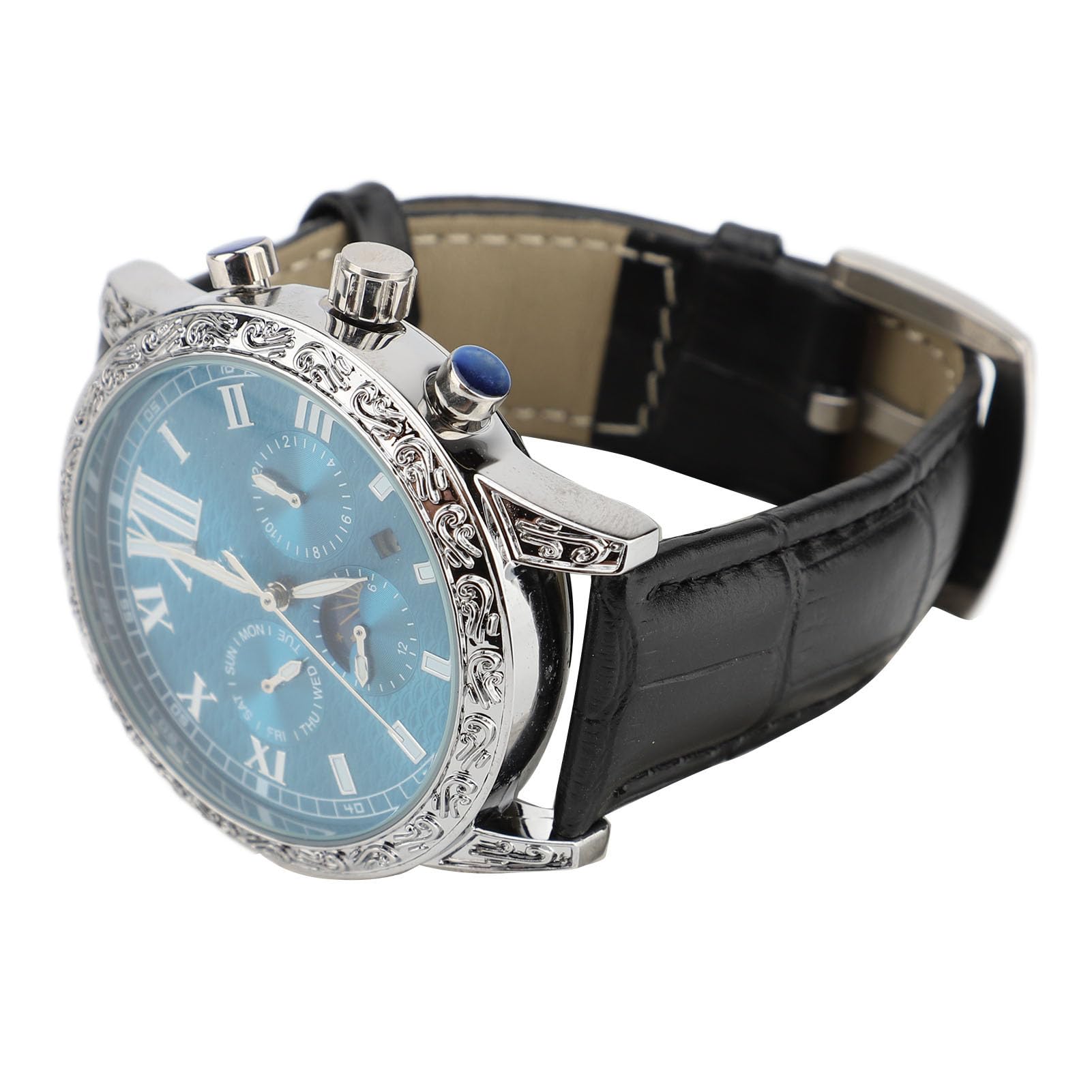Reloj Mecánico Automático Diseño de Fase de Luna Luminosa para Uso Diario 30m Impermeable Hombres Cuero Lujo 1 Unidad