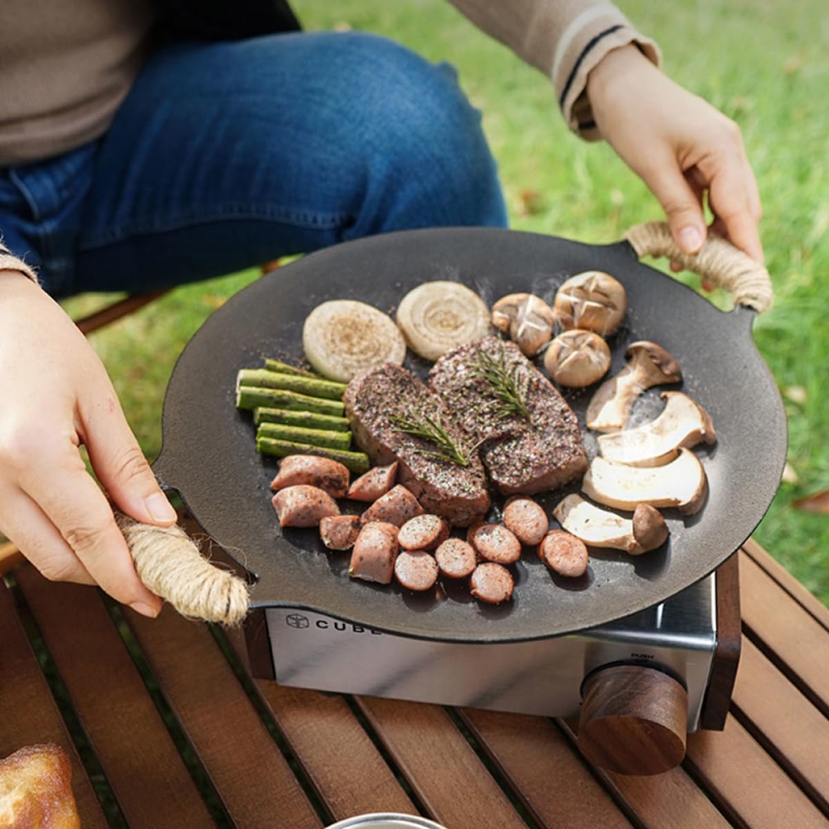 Abaodam Parrilla Para Barbacoa Plancha Grill Bandeja Acampar Accesorio Sartén Antiadherente