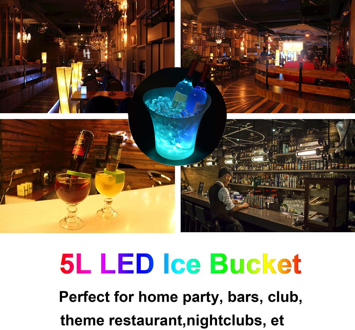 Secchiello per ghiaccio a LED, 3,5 l, con diversi colori che cambiano colore, Porta Ghiaccio, contenitore per bevande, champagne, birra, bevande, refrigeratore per feste, casa, bar, club