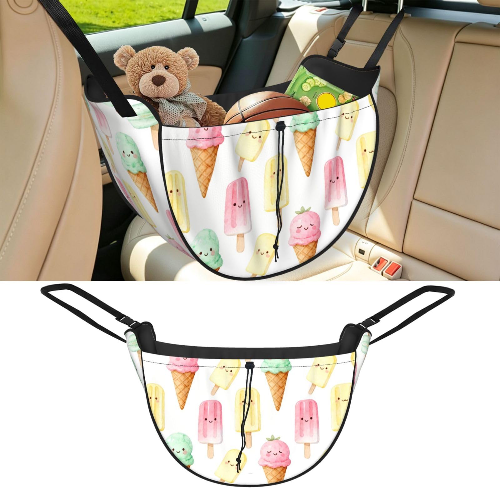 Cntdbu Black Ice Cream Paradise Car Seat Organizer-Backseat Storage Bag For Travel
