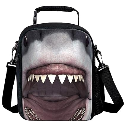 Kids Insulated Lunch Bags for Food Children 3D Shark Lunch Tote Box Meals with Shoulder Adjustable Strap and Water Bottle Holder