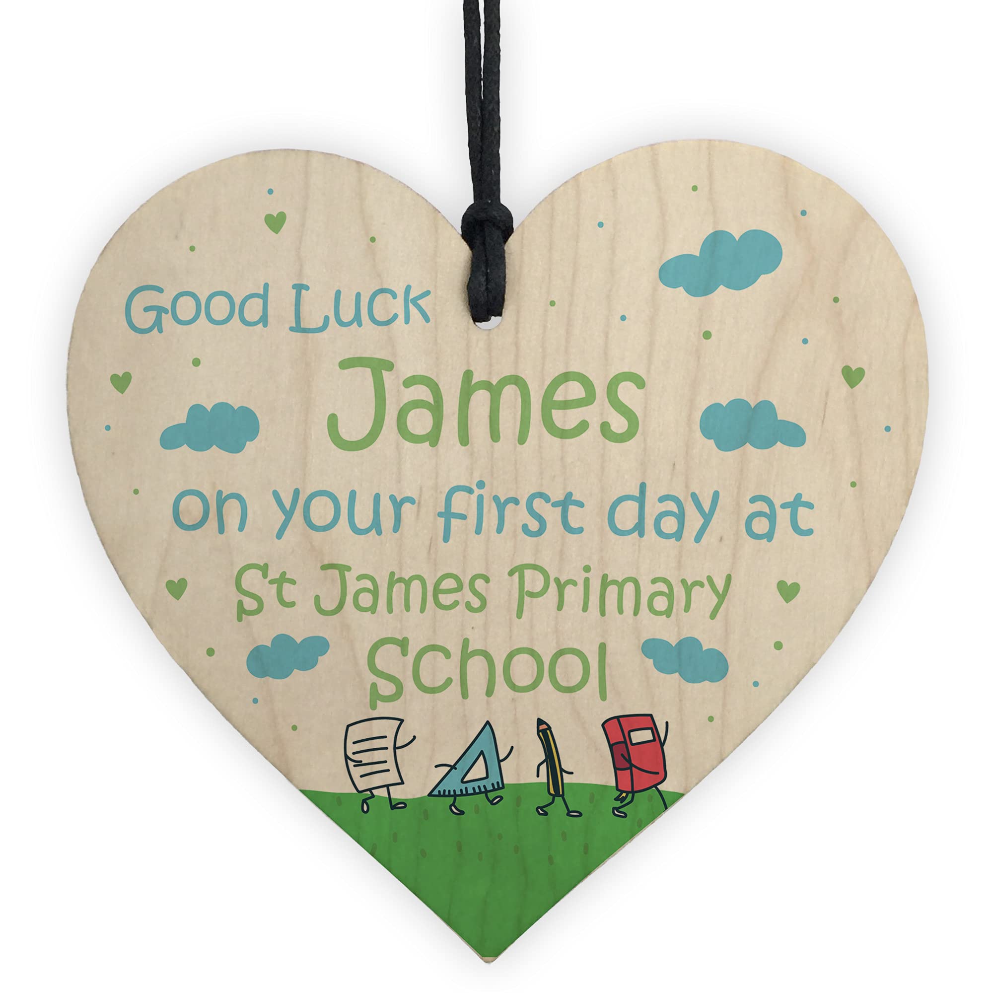 RED OCEAN Personalised 1st Day At School Gift Good Luck Wood Heart Daughter Son Gift Keepsake