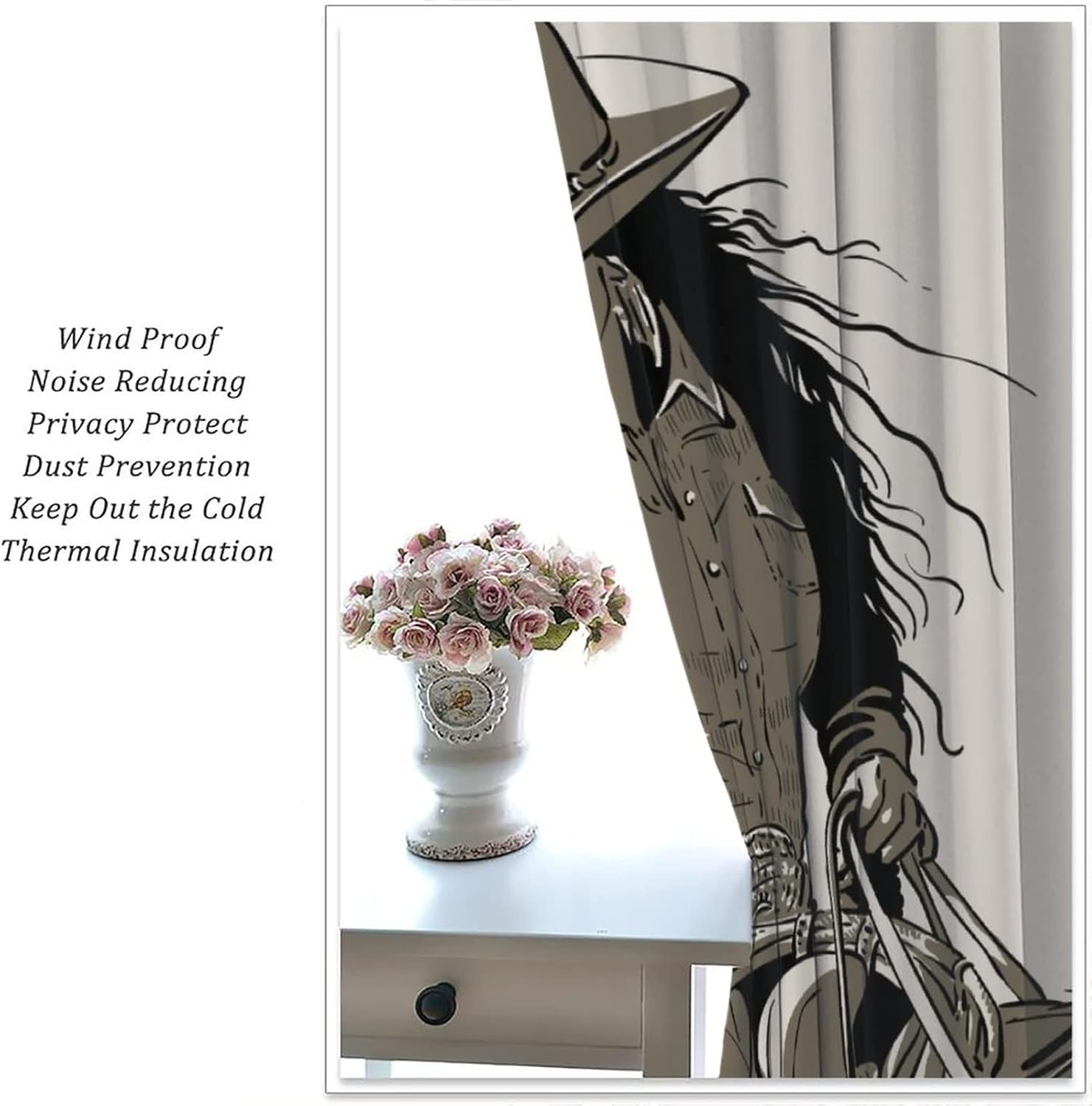 Western Cowboy Bedroom Curtains,Vintage American Cowgirl Cowboy Hat Home Decor Rod Pocket Window Drapes for Girls Women Bedroom Kitchen Bathroom,2 Panel Set W55xL63in