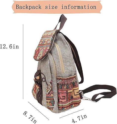 Vista 6 de HUANGGUOSHU Bolso tipo mochila para mujer, estilo bohemio, pequeño, convertible, con diseño tejido y hongo, para mujer hippie, Marrón, Mochilas