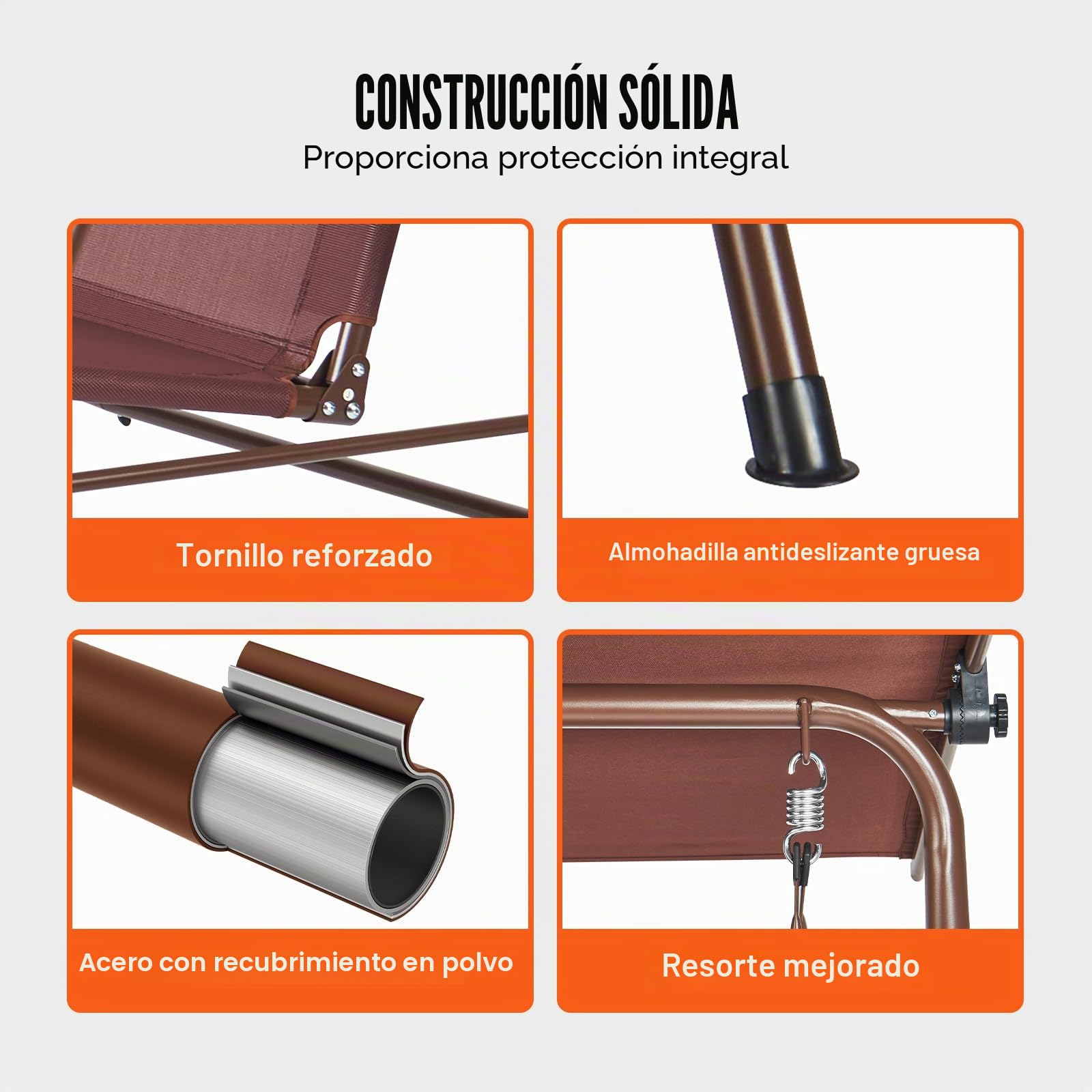 VEVOR Columpio de Patio para 3 Personas Columpio Ajustable para Porche con Reposabrazos Tela Teslin Marco de Acero de Aleación para Balcón, Patio, Jardín, Junto a Piscina, 1740x1095x1550 mm, Marrón