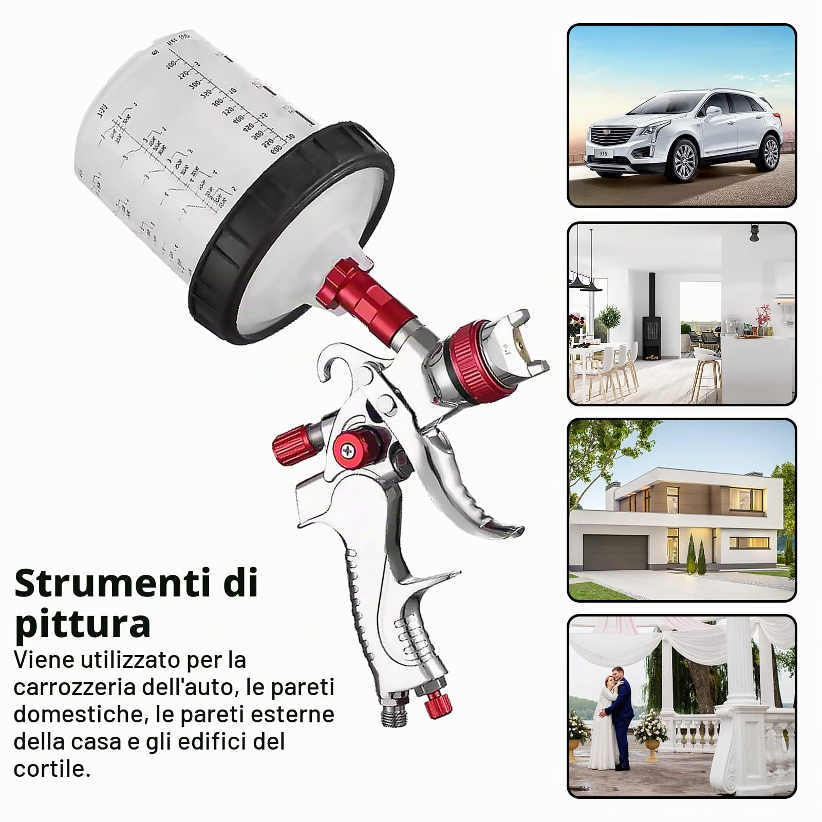 Pistola per Verniciatura ad Aria Compressa, Pistola a Spruzzo con 10 Bicchieri con Coperchio Pistola a Spruzzo Professionale con Sistema di Miscelazione, Regolatore di Pressione per