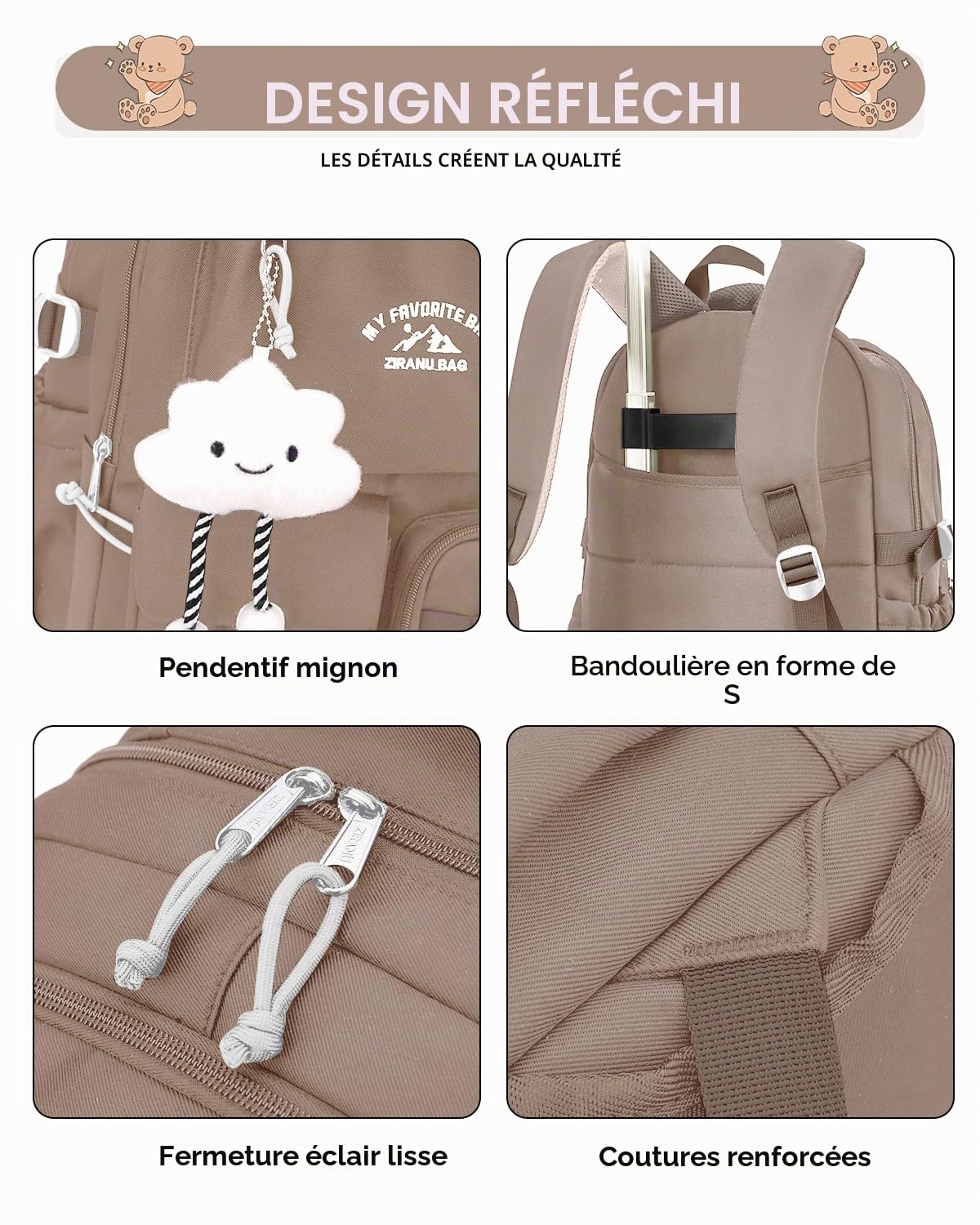 Tanou Cartable a Roulette Fille, 30L Sac Dos Roulettes Primaire et Collège