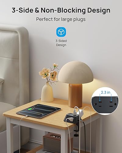 Miniatura 5 de Regleta de alimentación con abrazadera de escritorio, protector de sobretensiones con 5 salidas de CA y 3 puertos USB, estación de carga de montaje