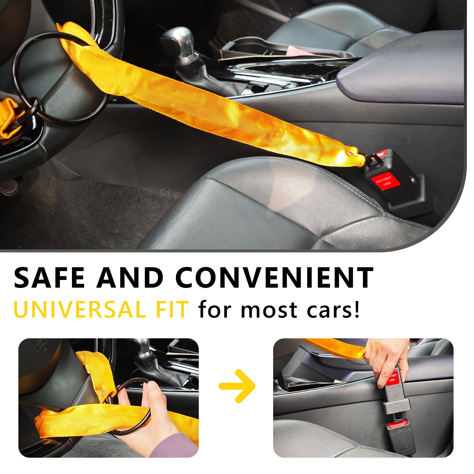 Bloqueo antirrobo para volante de coche, dispositivo de prevención de robo de coche (70 cm)