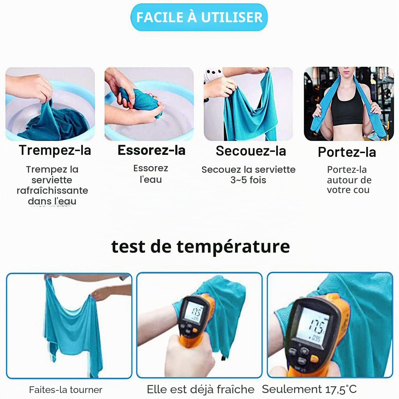 Lot de 4 Serviettes rafraîchissantes (101,6 x 30,5 cm),Serviette de Glace Douce et Respirante en Microfibre pour Le Sport,la Course,la Gym,l'entraînement,Le Camping,Le Fitness,l'entraînement et Yoga