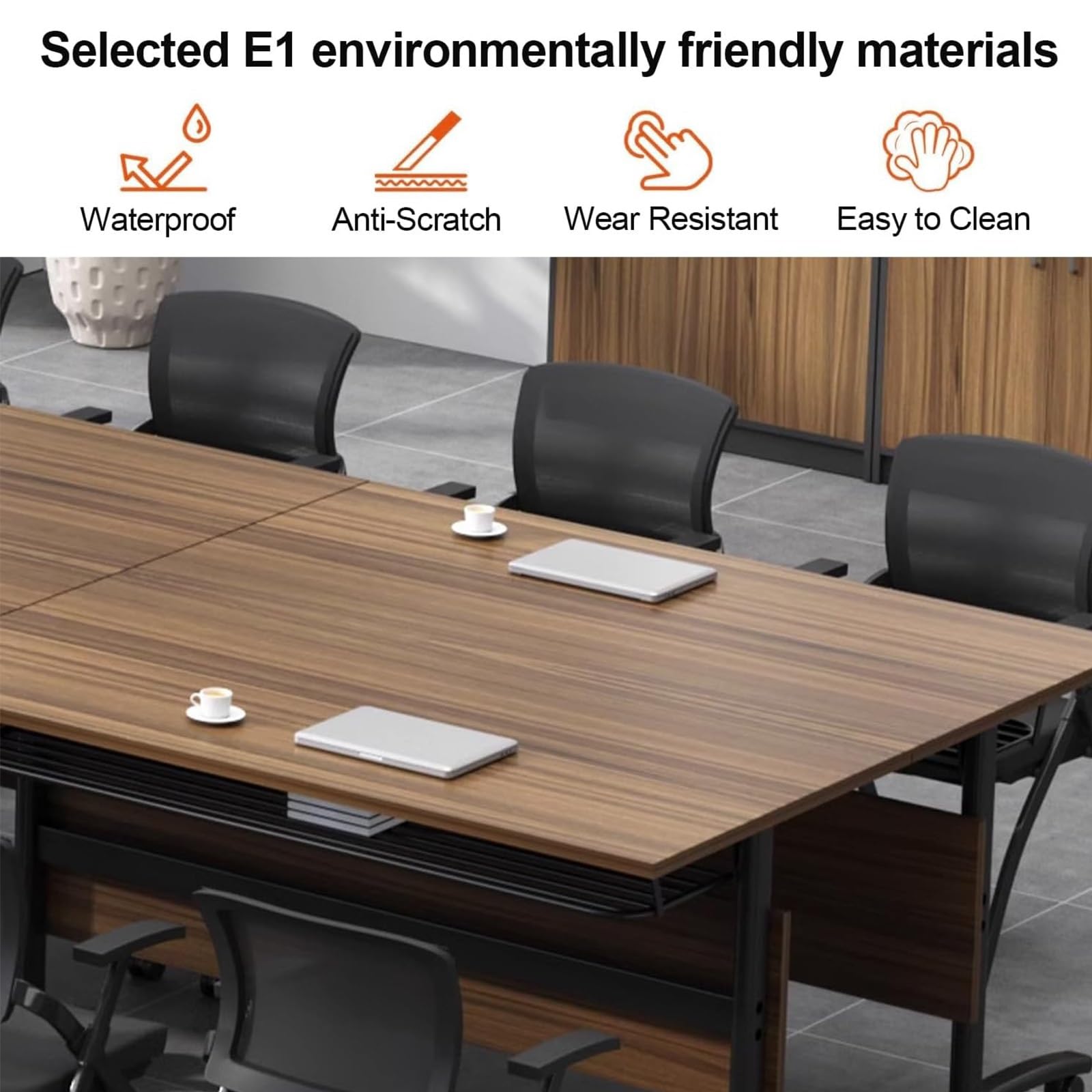3-teiliges, klappbares Konferenztisch-Set mit leisen Rollen, modulares Design für Büro/Klassenzimmer/Schulung, platzsparende Aufbewahrung, Beige, 120 x 60 x 75 cm