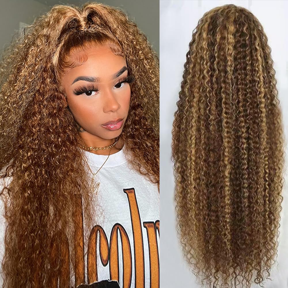 Tylokra 24inch Highlight Ombre Lace Front Wig Human Hair 13x6 HD Honey Blonde 4/27 Deep Wave Lace Frontal Wigs Glueless Wigs Human Hair
