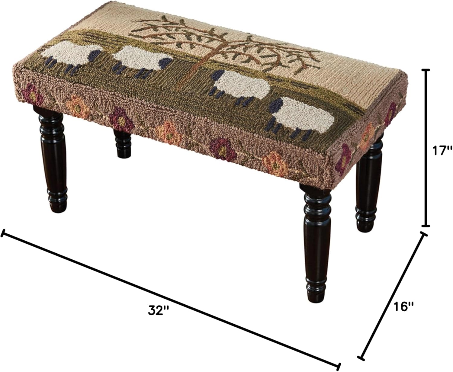 Park Designs Willow & Sheep Hooked Bench