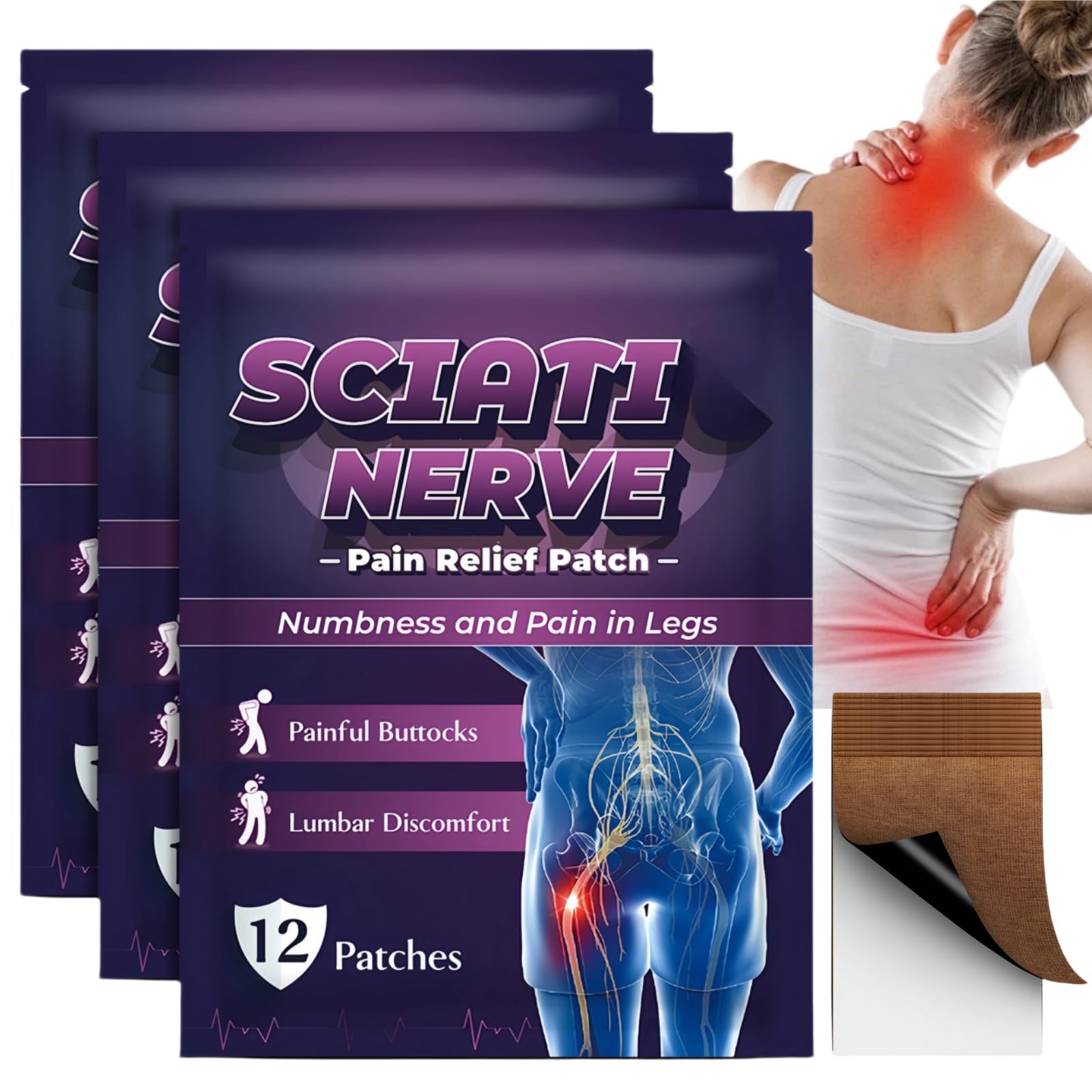 36Pcs Sci/atica Pain Relief Patches,Herbal Patches for Sci/atic Nerve,Sci/atica Relief Patches,Back Pain Relief Products,Sheets Sci/atica Patch,Sheets Pain Reducing Patch,Sci/atica Pain Relief Product