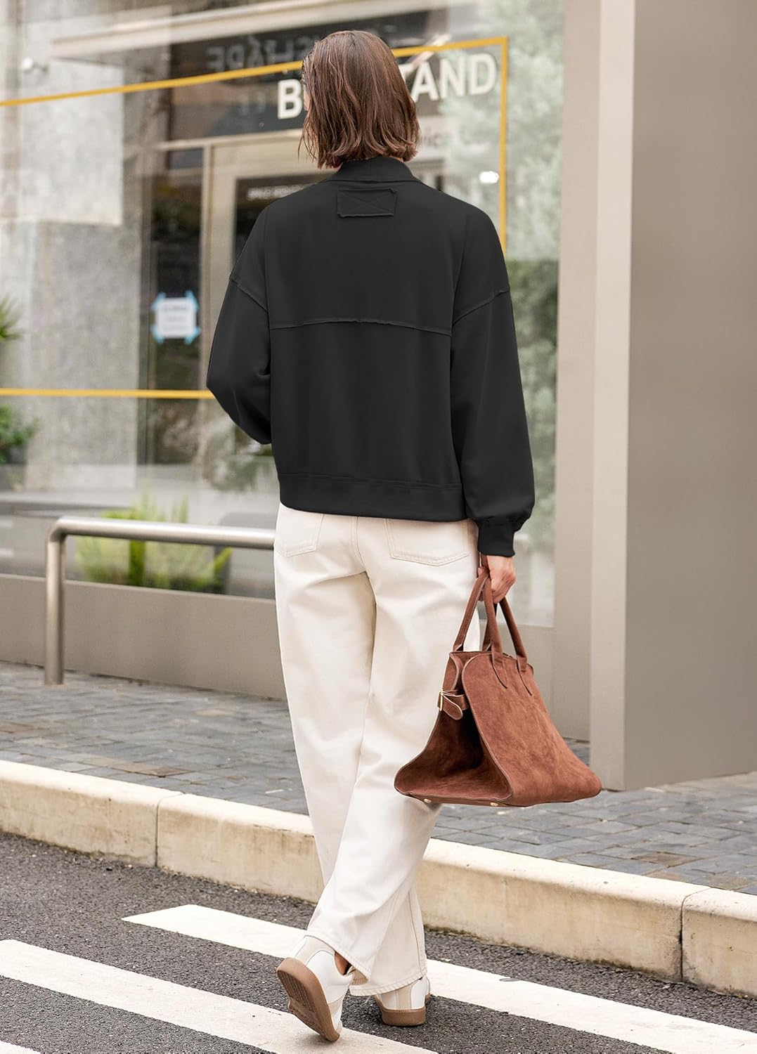 Panadila Womens Cropped Jackets Oversized Cardigans Long Sleeve Open Front Sweatshirt Cardigan Fall Coats