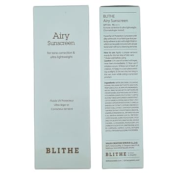 BLITHE Airy Sunscreen Ultralight sun protection - Korean Sunscreen for Tone Correction, Matte finish, Sebum Control SPF 50+ PA++++ (1.69oz)