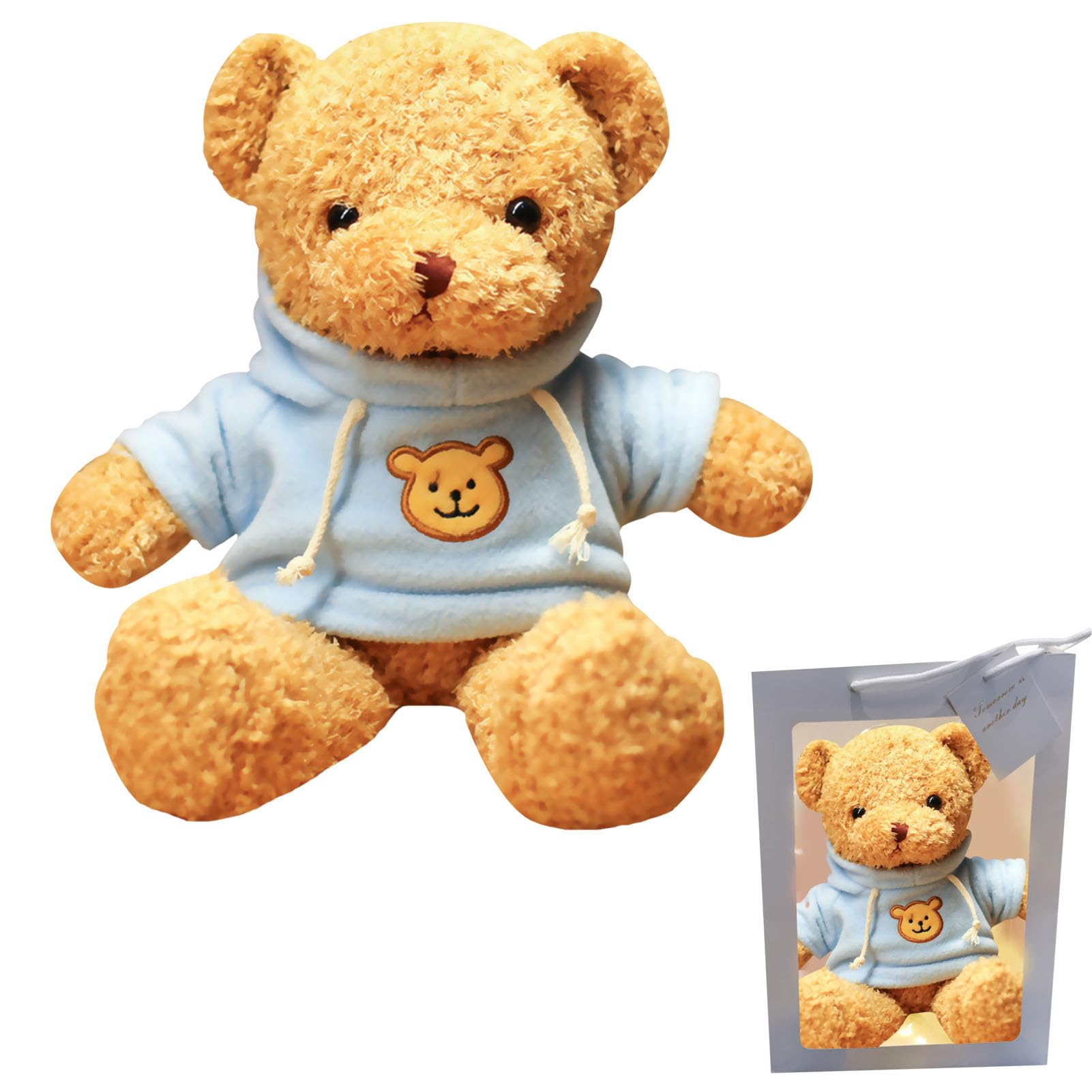 Beauenty Cute Teddy Bear Stuffed Animal Plush,Soft Plush Animals 30CM With lamp (Blue Sweatshirt Bear)