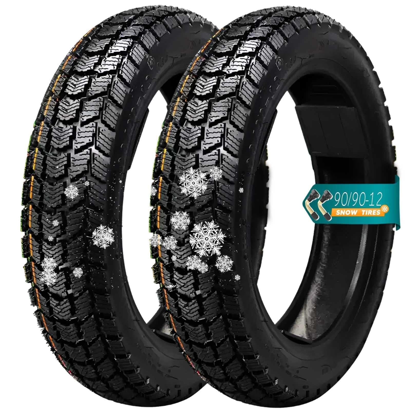 90/90-12 Opona Motocyklowa Zimowa Tubeless 4PR, 90/90/12 Bieżnik Antypoślizgowy z Indeksem Obciążenia 44J, 90 90 12 Opona TL Odporna na Zużycie do Skutera Miasto(2pcs)