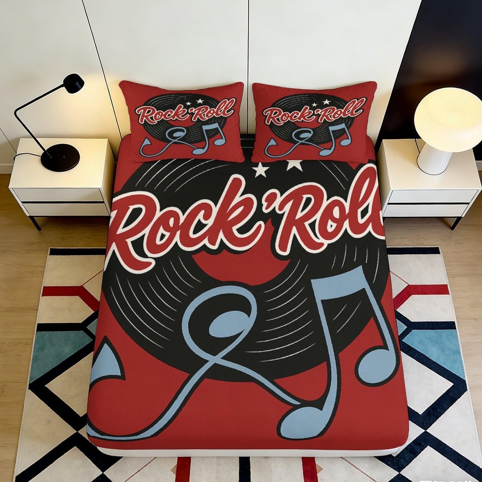 Dhbaneiok Style-8 3D Printed Rock And Roll Fitted Sheet Microfiber Music Note Bed Cover For Bedroom Dorm Decorative Protection 90X200x25cm