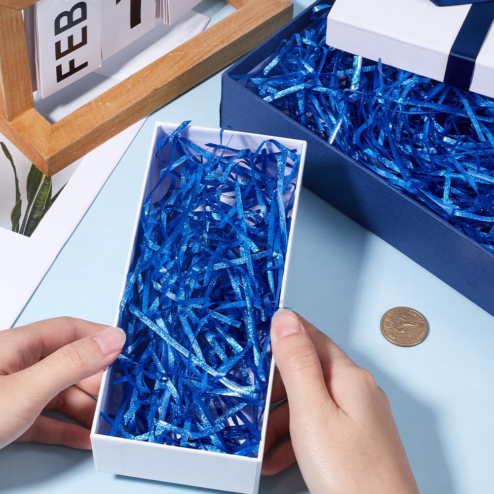 SOFPLATE 90G Crinkle Cut Filler Raffia Paper Shreds Bulk Basket Grass Stuffing Box Filling Bags Cushion Table Confetti Shredded Paper for Gift Wrapping Filling Holiday Party Decor Blue - Image 3