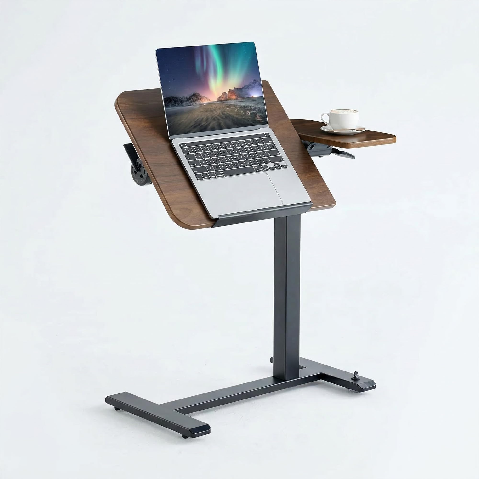 MUSSO D5 Mobilny Stół Stojący, Regulowany W Wysokości 68-108 cm, Stół Na Laptopa Z Podnośnikiem Gazowym, Przechylanym O 90° Blatem Roboczym, Toczny Stół Boczny Do Sofy, Do Pokoju Dziecięcego I Małych