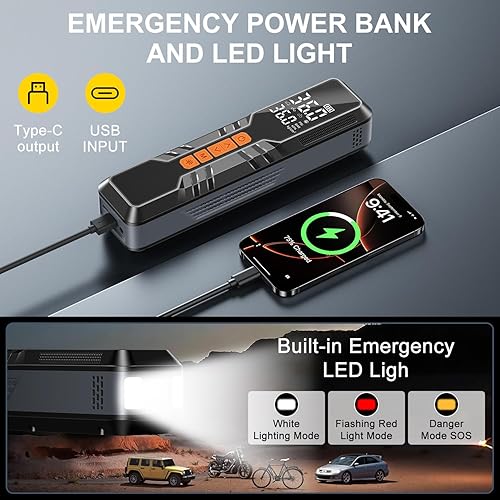 Miniatura 7 de Compresor de aire portátil para inflador de neumáticos, bomba de aire inalámbrica de 150 PSI para neumáticos de automóvil, inflador de neumáticos