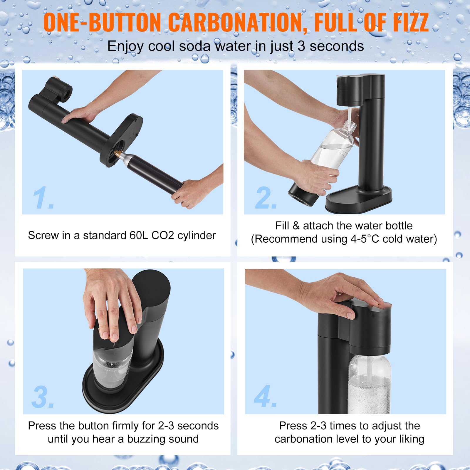 Machine À Eau Gazeuse, Machine À Soda avec Bouteille Réutilisable de 1 L, Fonctionnement Sans Effort, Respectueuse de L'environnement, Aucune Électricité Requise, Machine À Seltzer (non incluse black