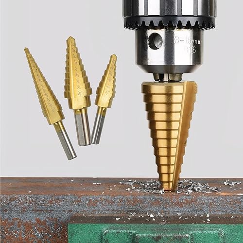 Miniatura 4 de Juego de 3 brocas de acero de alta velocidad para metal, con revestimiento de titanio, para taladrar agujeros en láminas de metal, madera, PVC y