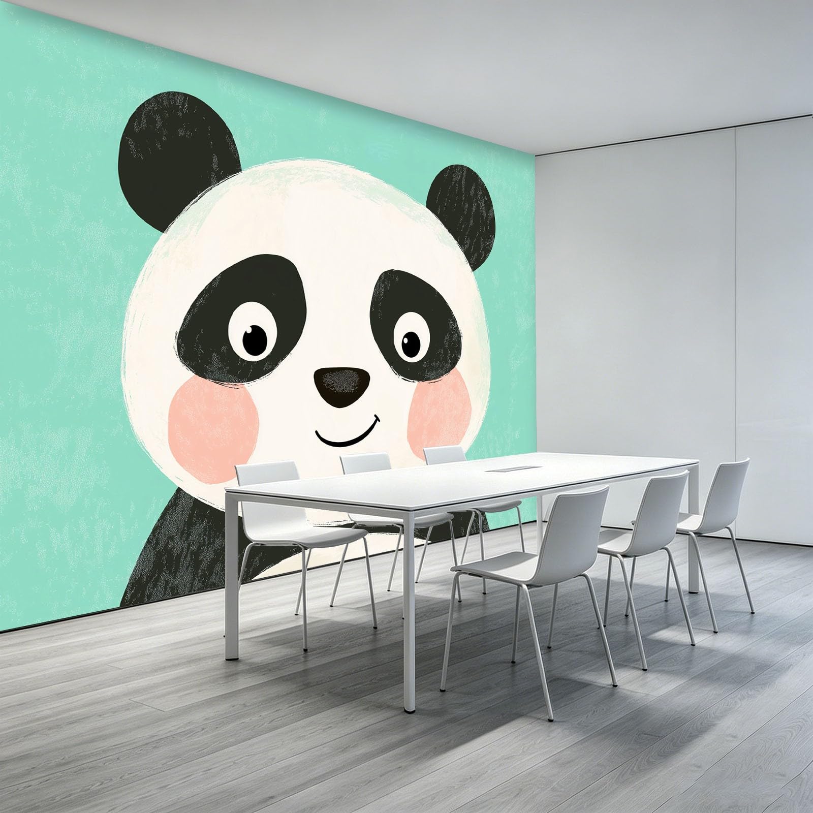 Generico Tapeta z kreskówek Panda Efekt 3D, 200 x 140 cm Fototapeta Włóknina | Dekoracja Fototapeta Sypialnia, Niebiesko-Zielony