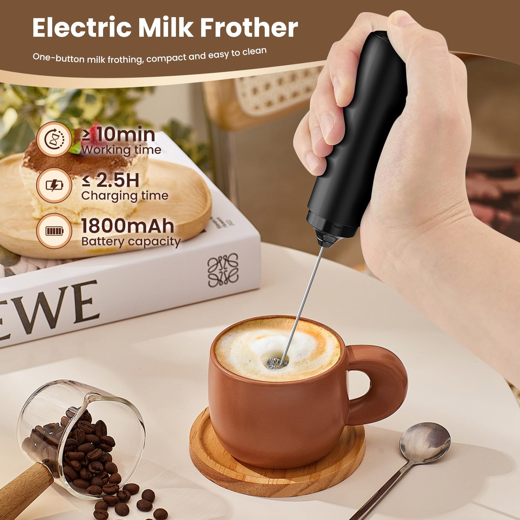 LAMA Juego de molinillo de café, espumador de leche, juego de cafetera portátil, máquina de café espresso eléctrica, máquina de cápsulas, compatible con pequeñas cápsulas de café y polvo de café para