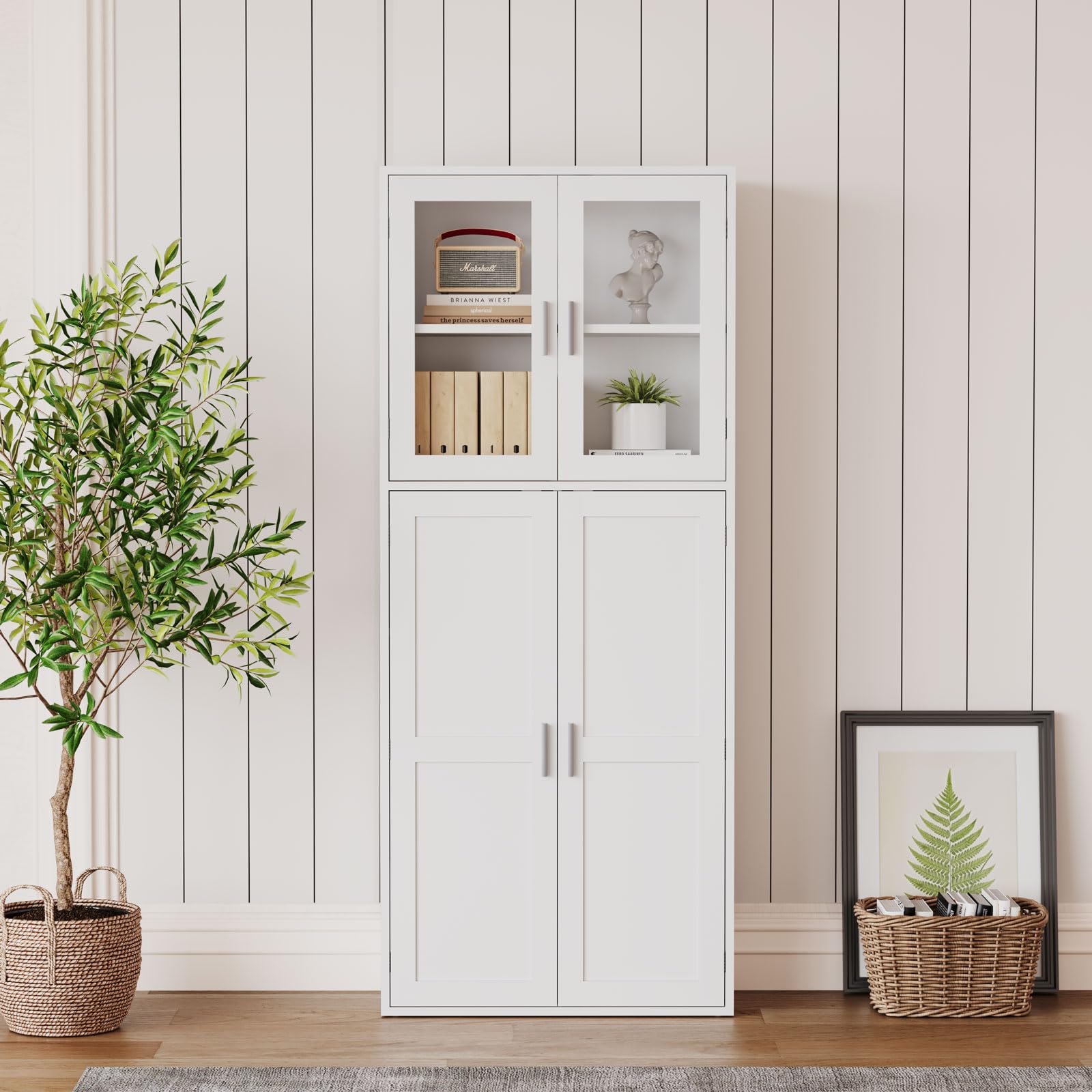 Dripex Besenschrank mit Sichtfenster aus Acryl 168x30x70cm, Holz | Mehrzweckschrank Haushaltsschrank Putzschrank mit Verstellbarer Einlegeboden für Küche Wohnzimmer Esszimmer, Weiß