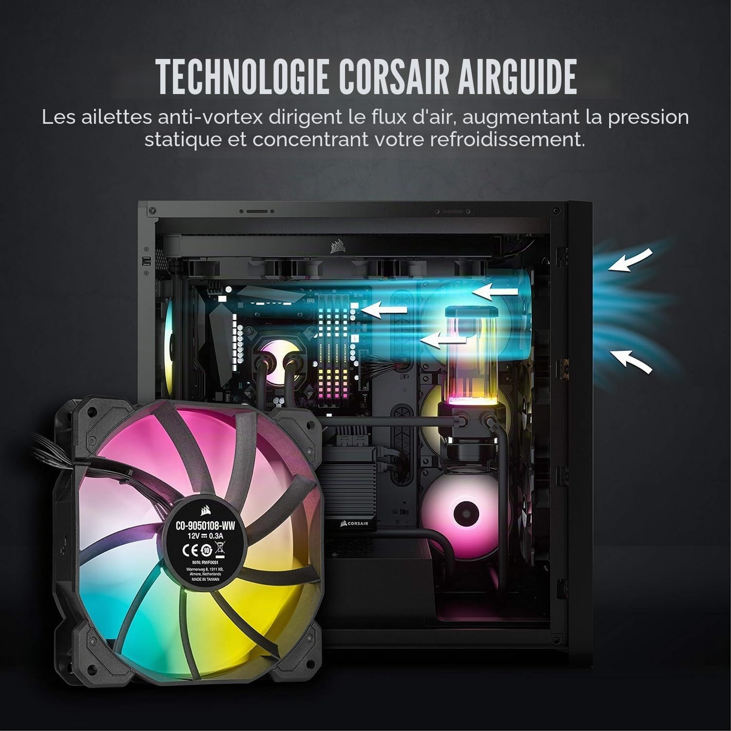 Corsair Ventilateur PWM iCUE SP120 RGB ELITE Performance 120 mm Noir