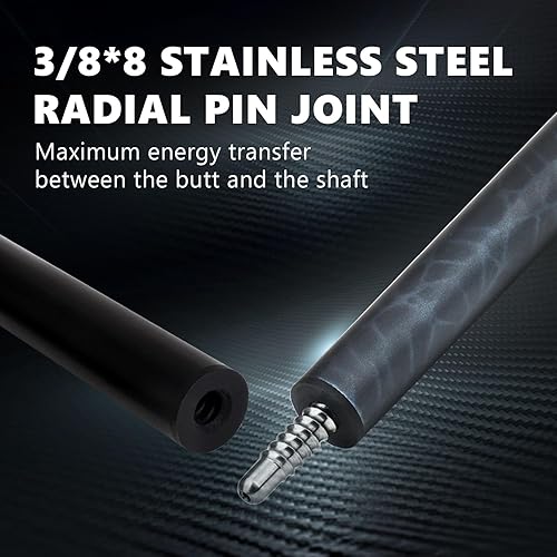 Miniatura 4 de Taco de piscina de fibra de carbono, 0.488 in, punta de 8 capas, baja desviación, palos de piscina profesionales para adultos con eje cónico